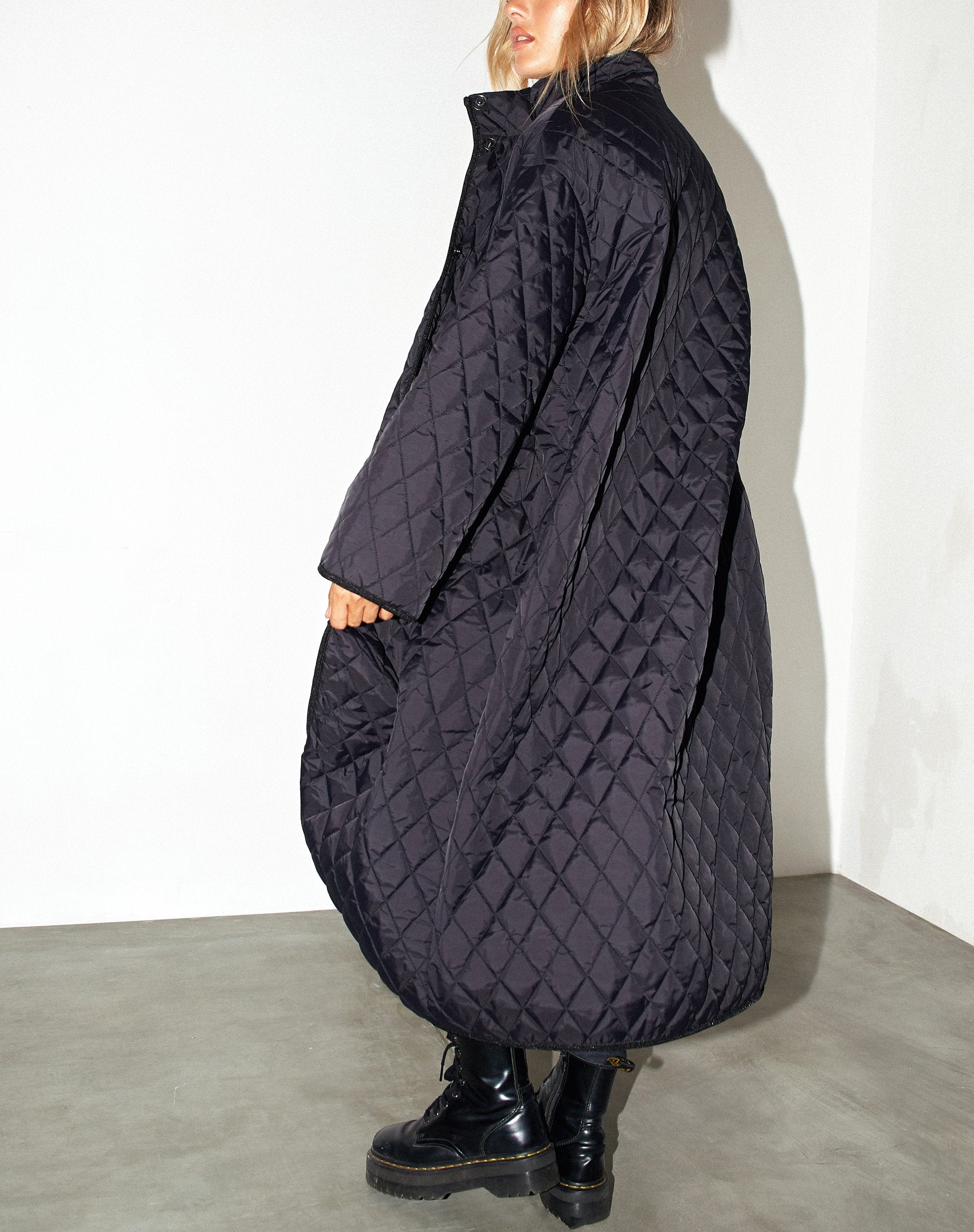 Black Quilted Longline Coat | Zaza – motelrocks-com-us