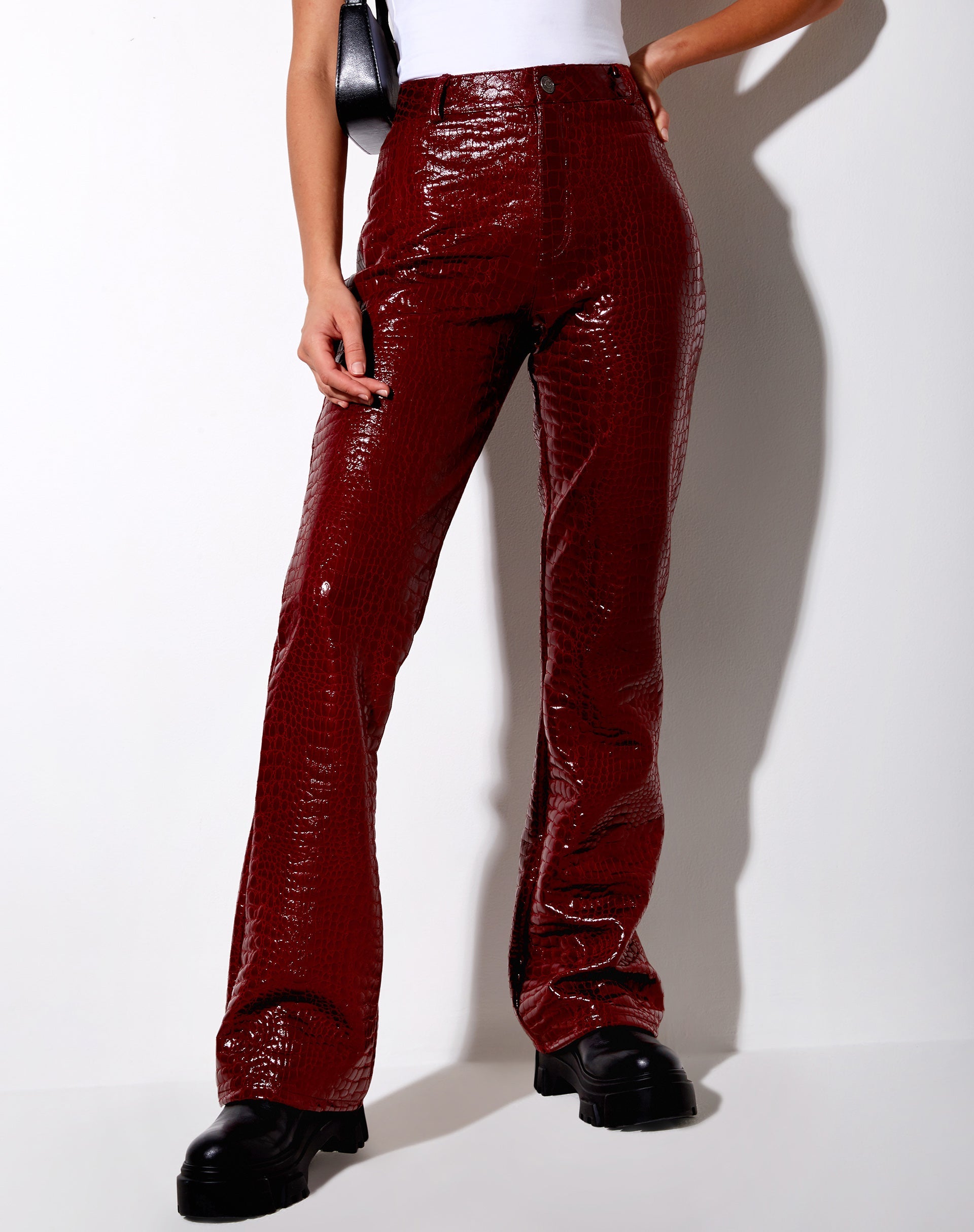 Image of Zoven Trouser in Croc PU Burgundy
