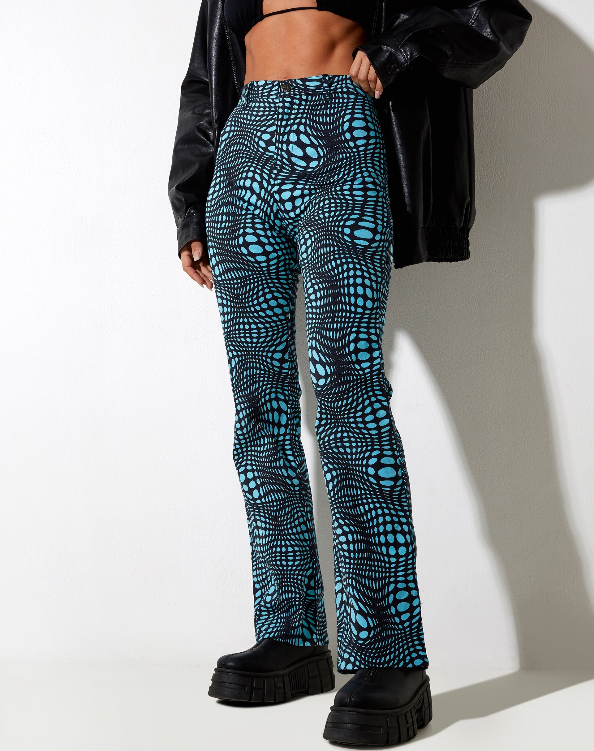 Image of Zoven Flare Trouser in Optic Polka Blue