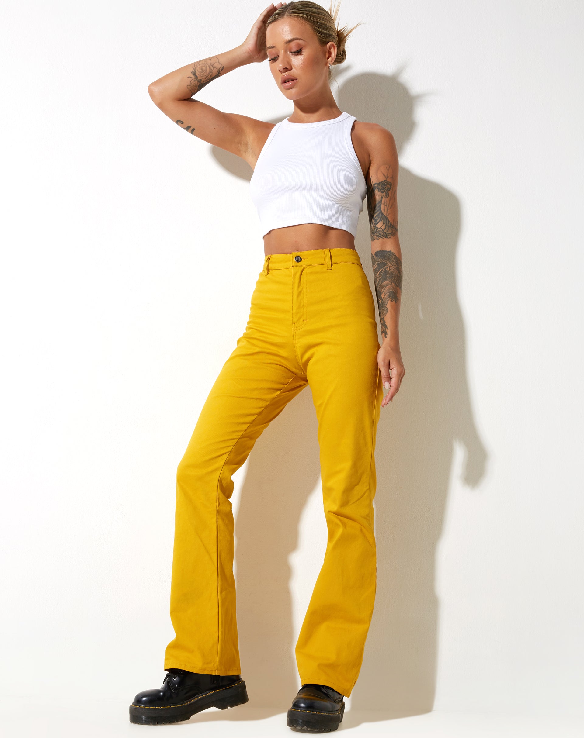 image of Zoven Flare Trouser in Twill Sulfur Mustard