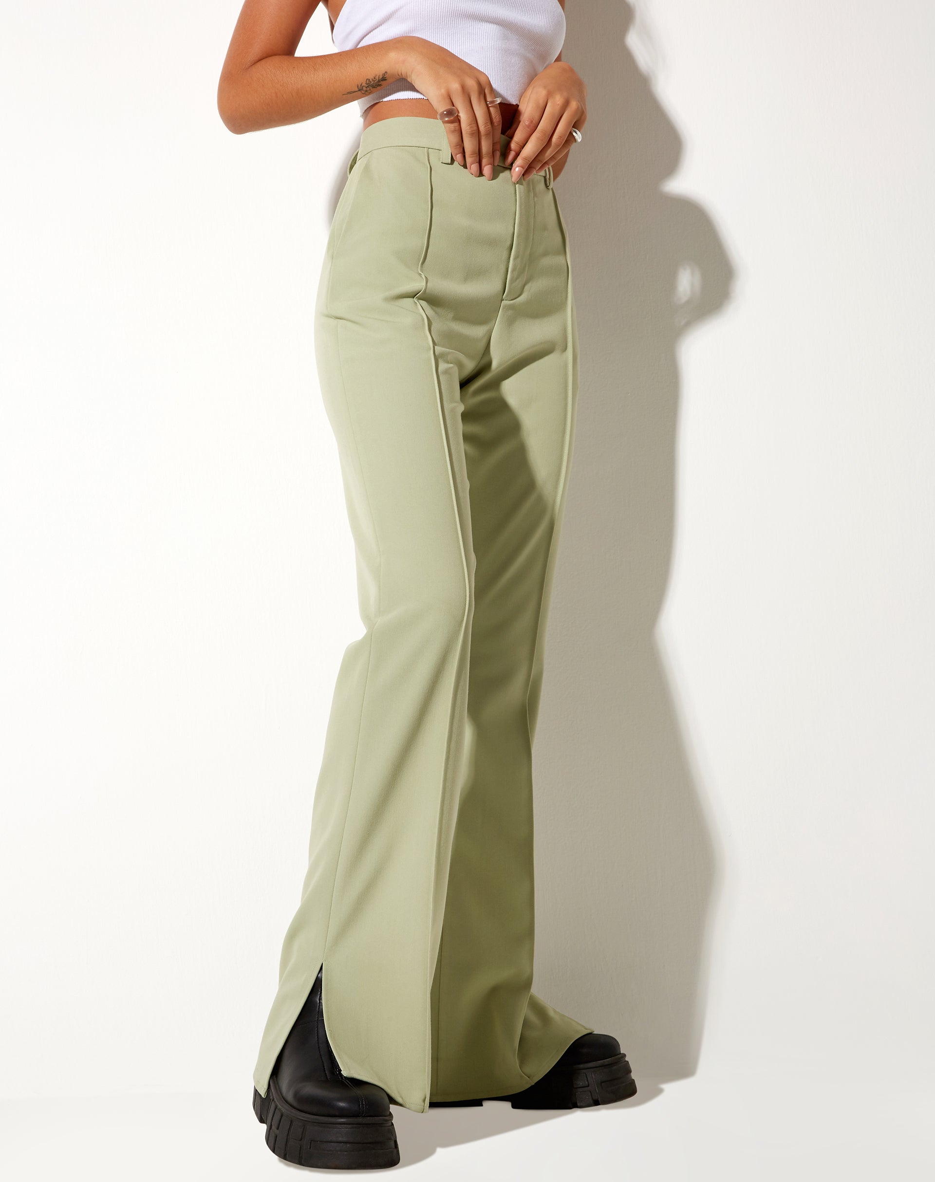 Sage Green Flare Split Hem Trouser | Zovey motelrocks-com-us Sage Green Flare Split Hem Trouser | Zovey motelrocks-com-us