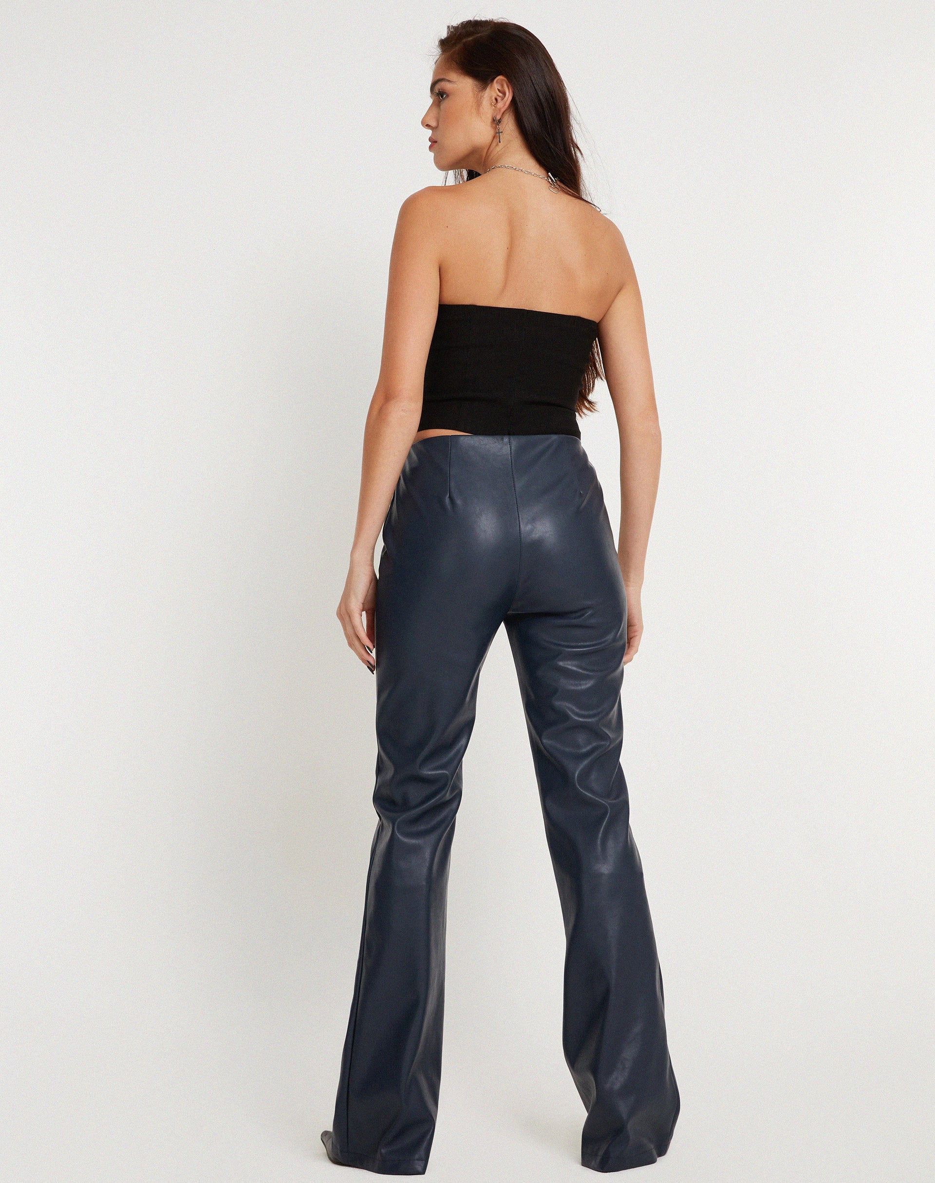 Image of Zyanna Flare Trousers in PU Dark Navy