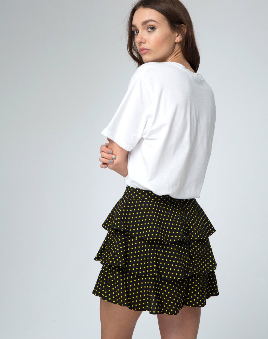 Image of Casseyette Skirt in Yellow and Black Polka Dot