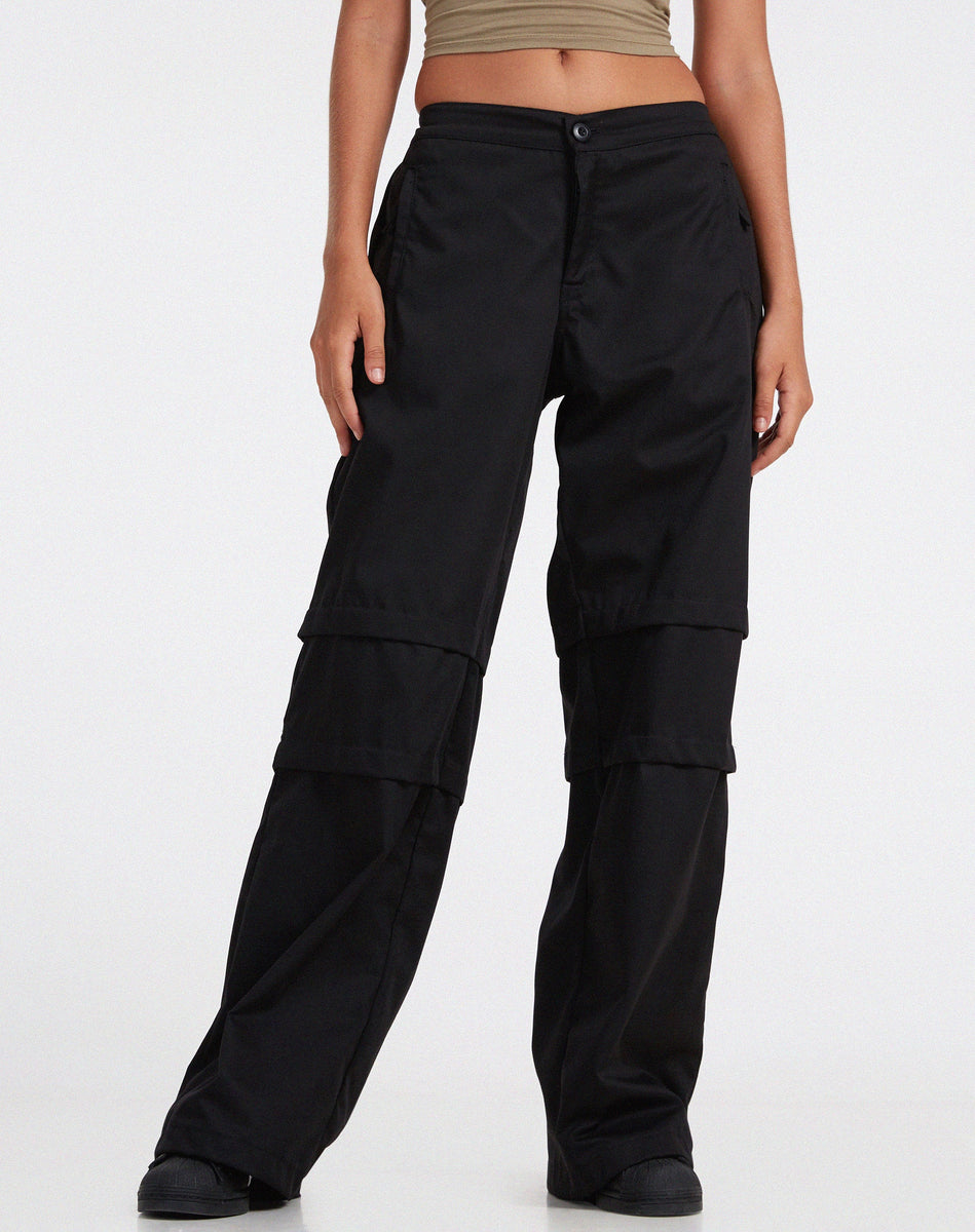 Black High Waisted Flare Leg Pocket Detail Trousers | Eilid ...