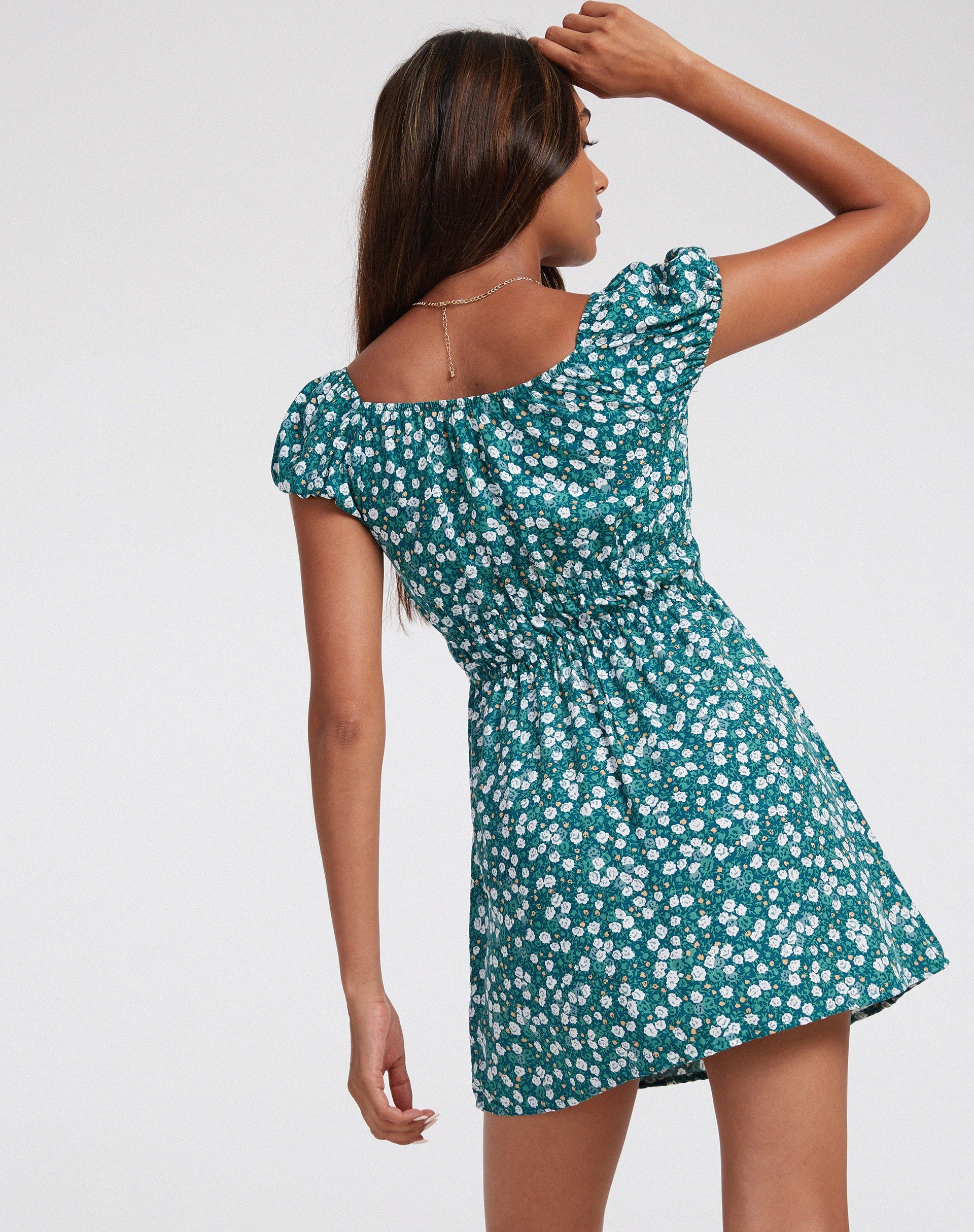 Green Floral Short Sleeve Mini Dress | Galova motelrocks-com-us Green Floral Short Sleeve Mini Dress | Galova motelrocks-com-us