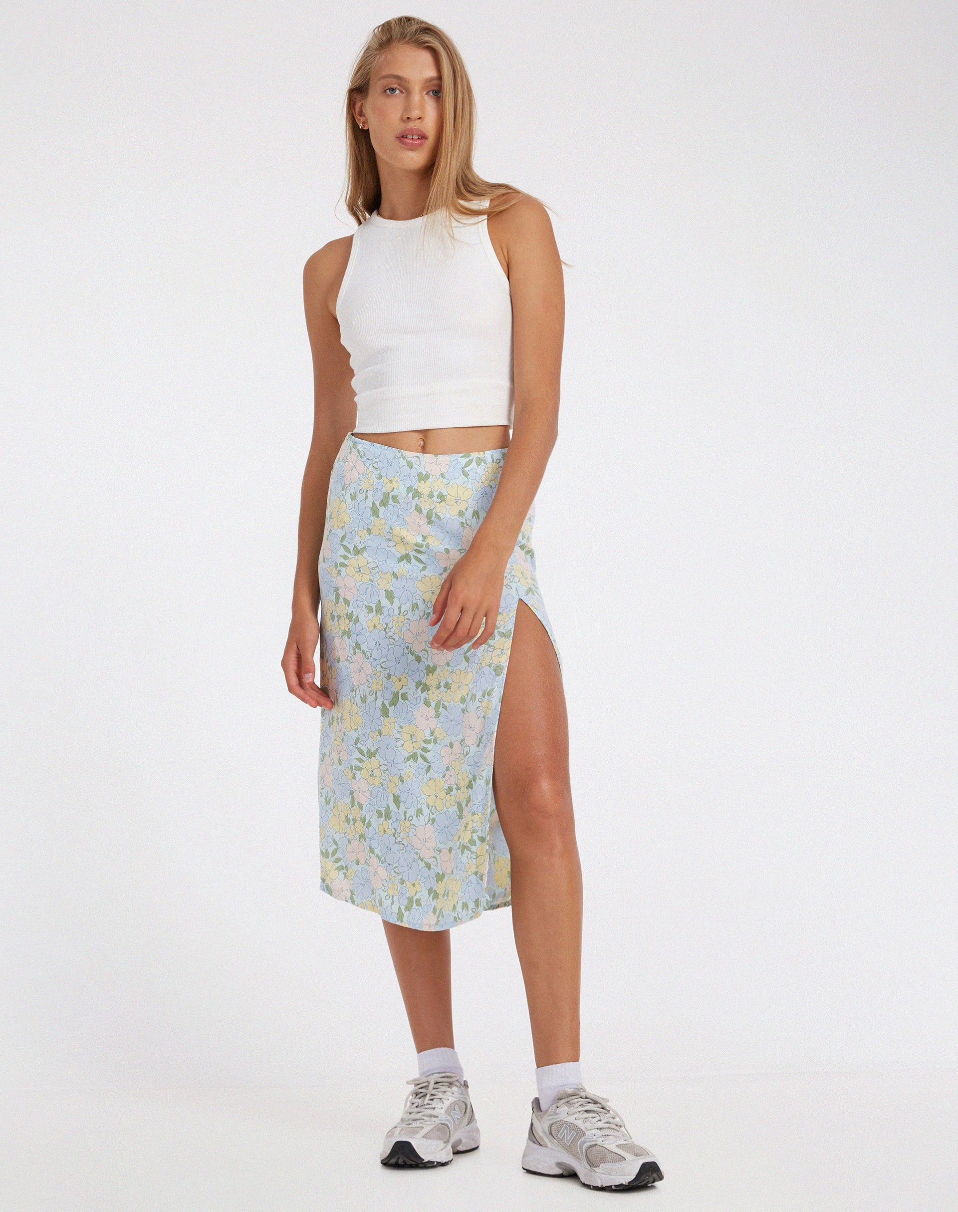 Seko Midi Skirt in Washed Out Pastel Floral