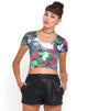 Image of Motel Tabby Crop in Pink Southern Floral Highlight Print