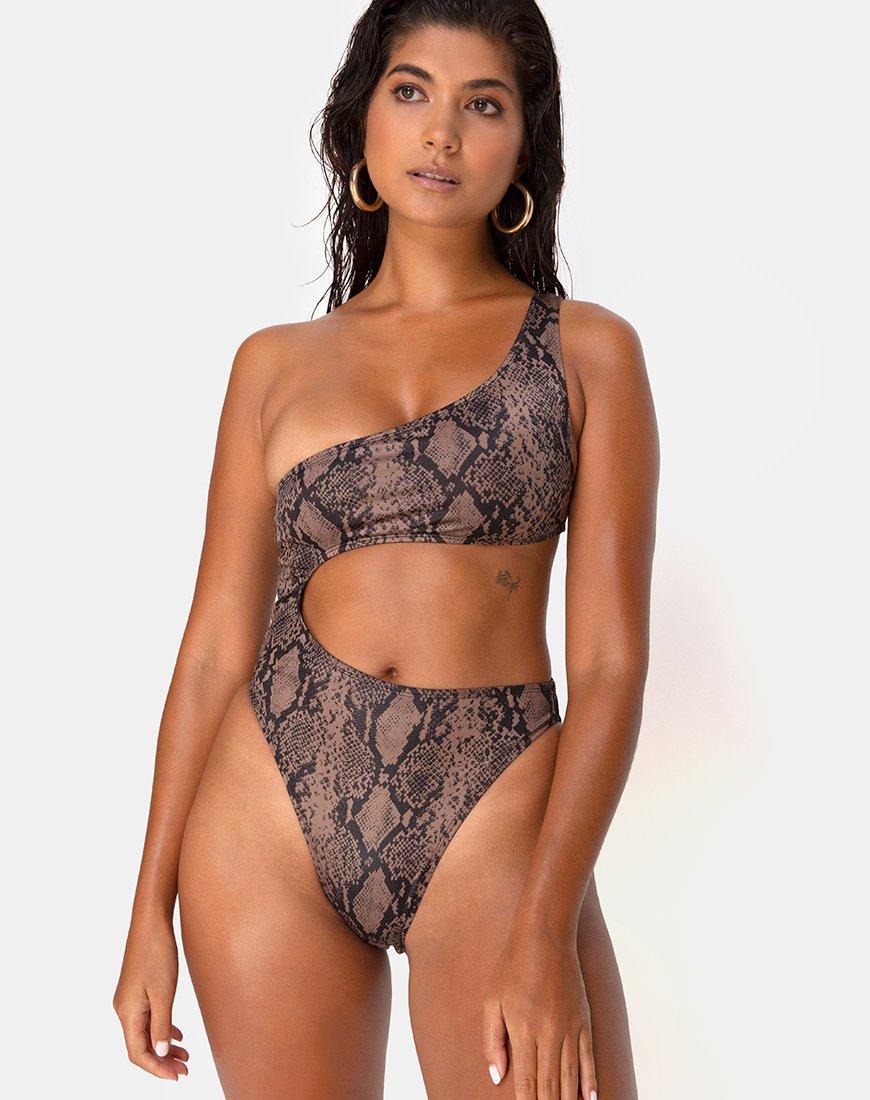 Velo Swimsuit in Snake Taupe